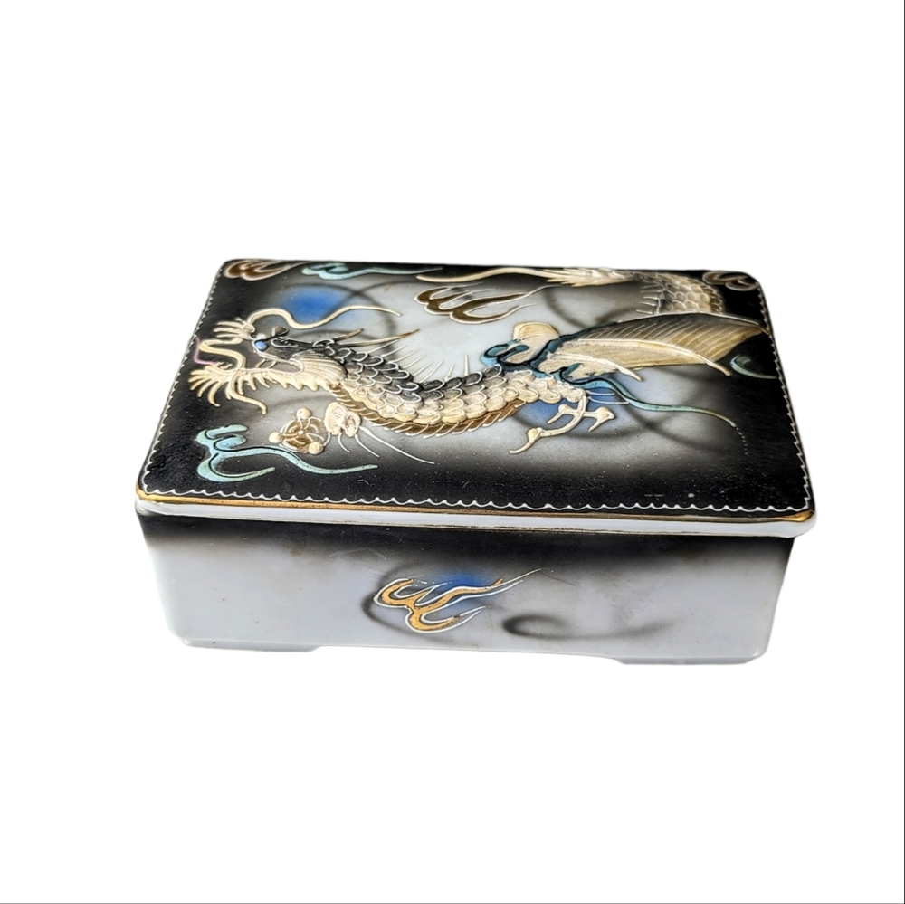 Vintage Acra China Dragonware Trinket Jewelry Box And Ashtray Moriage
